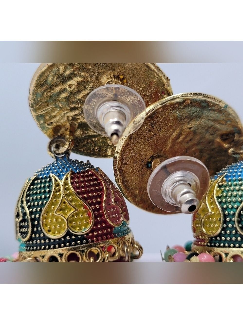 ✨2/$10✨ Gold Jhumki Earrings with Multicolor Beads Ethnic Statement Jewelry - Picture 9 of 11